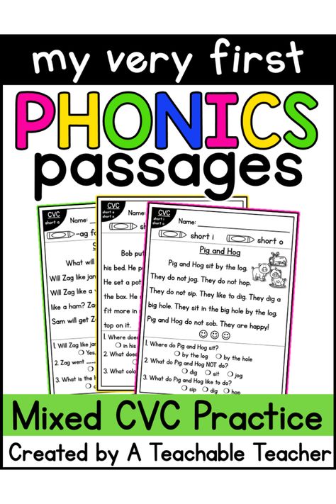 Cvc Reading Comprehension, Cvc Reading, Phonics Passages, Reading Intervention Activities, Word Family Reading, Vowel Practice, Phonics For Kids, Cvc Word Activities, Decodable Books