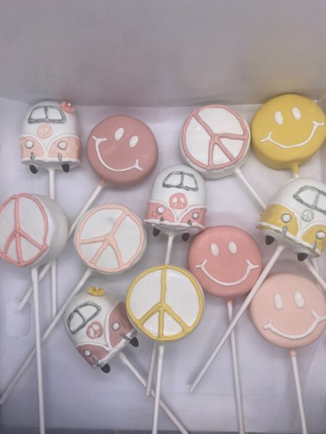 Preppy Cake Pops, Two Groovy Birthday Cake Pops, Two Groovy Cake Pops, Groovy One Cake Pops, Groovy One Desserts, Groovy Cake Pop Ideas, 70s Theme Cake Pops, Groovy Birthday Treats, Groovy Birthday Cake Pops