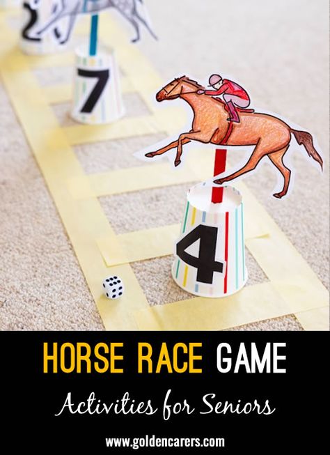 This Horse Race Game is a fantastic way to spend the morning! It promotes social interaction, relaxation, and plenty of fun! Horse Race Games, Horse Racing Game Diy, Horse Games For Kids, Horse Party Games, Horse Racing Party Decorations, Kentucky Derby Games, Kentucky Derby Party Games, Derby Games, Horse Racing Party