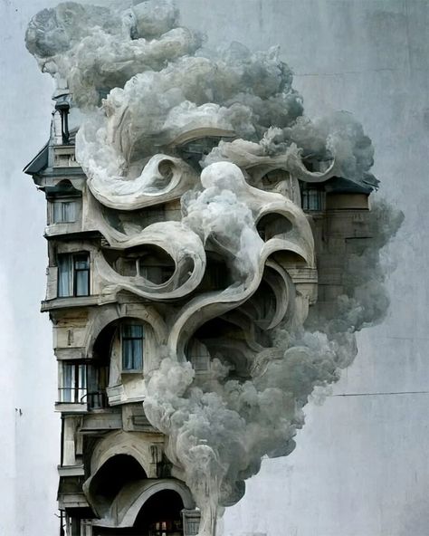 hassan ragab's AI art nouveau facades emerge from smoke Cloud House, Architecture Series, Deconstructivism, Design Milk, Facades, Fantasy World, Art And Architecture, Modern Architecture, Surrealism