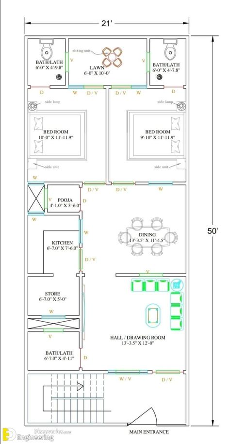 40 Most Beautiful House Plan Ideas | Engineering Discoveries 29×50 House Plan, 21×50 House Plan, 21×40 House Plan, 21x50 House Plan, 20x50 House Elevation, 20x50 House Plans, 20 50 House Plan, House Plan Ideas, 30x50 House Plans