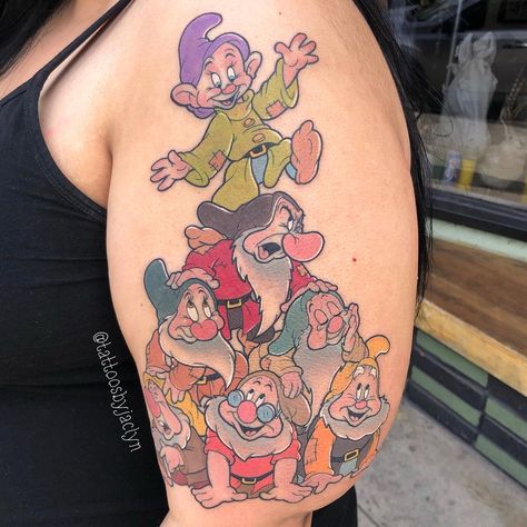 🦄Jackie Huertas 🌈 on Instagram: “7 dwarfs pyramid for the lovely Alejandra! #tattoo #tattoos #disney #disneytattoo #disneytattoos #disneytatts #disneytattooart…” 7 Dwarfs Tattoo, Bambi Tattoo, Tattoos Disney, 7 Dwarfs, Seven Dwarfs, Disney Tattoos, S Tattoo, Powerpuff Girls, I Tattoo