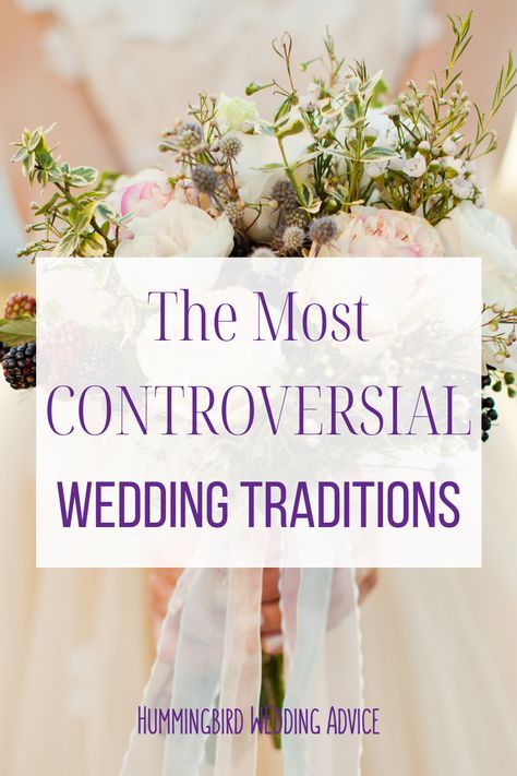 Weddings are filled with controversial wedding traditions. Some are quite common, and others are starting to phase out of style. As you design your wedding, look into controversial wedding traditions and decide if they work for you. It's totally okay to skip traditions that do not suit you or your partner, or keep the wedding traditions you love. // bridesmaid dresses // getting married // brides // grooms // giving the bride away // asking for permission // brides family pays // garter toss // Wedding Traditions Explained, Cop Wedding, Bachelorette Party Budget, Hummingbird Wedding, Wedding Toss, Wedding Tools, Garter Toss, Budget Party, Wedding Traditions