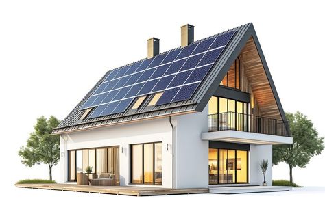 House with solar system architecture building white background. | premium image by rawpixel.com / Ling Solar Panel House, Solar Panels Architecture, House Porch Design, Panel House, House Porch, System Architecture, Media Poster, Solar Panels For Home, Solar House