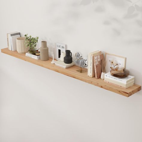 PRICES MAY VARY. Unique Elm Wood Shelves: Our hand-crafted reclaimed elm wood floating shelves for wall feature beautiful wood knots, grain and texture, giving your living space a unique touch. Each wall shelf has a rustic, natural finish, making it a durable and long-lasting addition to your home decor Deeper and Thicker Design: Our 55 inches hanging shelves are designed to be deeper and thicker than traditional floating shelves, with a thickness of 1.37 inches and a depth of 8 inches. You can One Floating Shelf, Floating Shelf Mantle, Long Wall Shelves, Floating Shelf Wall, Ikea Floating Shelves, Wall Mounted Storage Shelves, Long Floating Shelves, Wood Floating Shelf, Floating Shelves Living Room