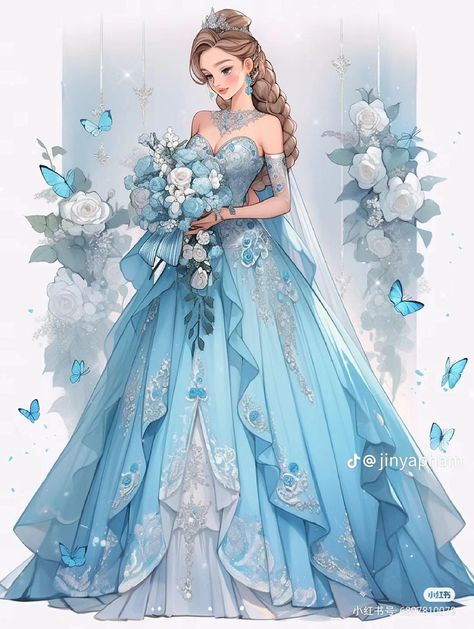 Blue Fantasy Dress, Unique Dress Design, Light Blue Gown, Blue Gowns, Pale Blue Dresses, Colorful Clothes, Light Blue Dress, Unique Dress, Light Blue Dresses