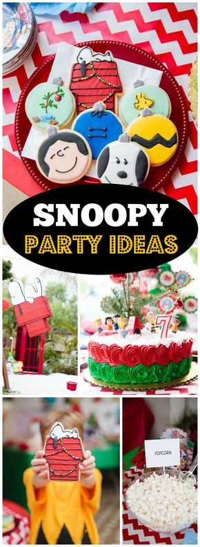 This party features ideas from A Charlie Brown Christmas! See more party ideas at CatchMyParty.com! Snoopy Party Ideas, Snoopy Xmas, Charlie Brown Birthday Party, Peanuts Birthday Party, Snoopy Birthday Party, Snoopy Baby Shower, Charlie Brown Party, Charlie Brown Y Snoopy, Party Ideas Christmas