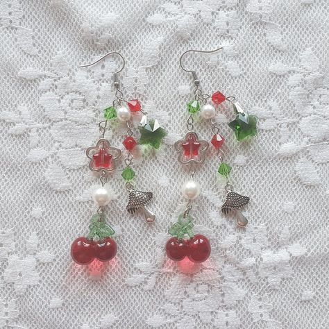 Cherry Accessories, Indie Jewelry, Cherry Earrings, Fairy Jewelry, Jewelry Accessories Ideas, Red Cherry, Earrings Ear, Fancy Jewellery, Earrings Red