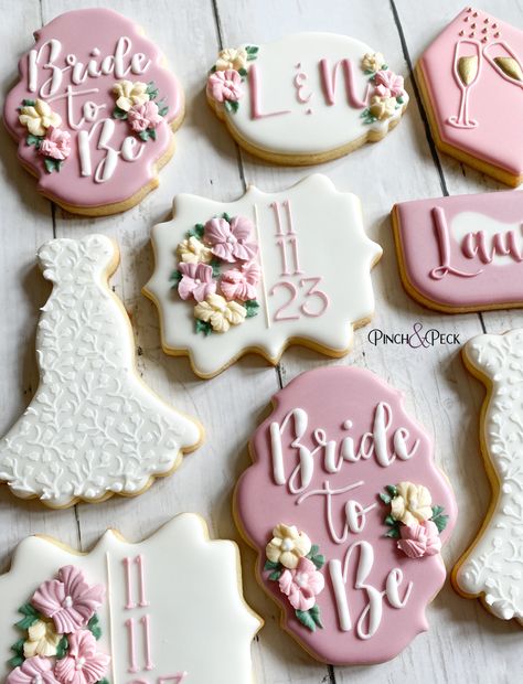 Bridal Cookies; Bridal Shower Cookies; Bride to Be Cookies; Wedding Dress Cookies; Custom Decorated Cookies Bridal Shower Iced Cookies, Cookies Bride To Be, Pastel Bridal Shower Cookies, Bride To Be Cookies Decorated, Bridal Shower Decorated Cookies, Wedding Dress Cookies Decorated, Bridal Shower Cookies Ideas, Floral Bridal Shower Cookies, Bride To Be Cookies