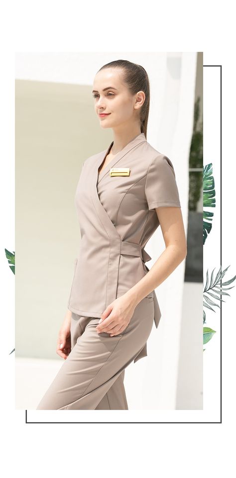 2023 High Quality Uniformes Overalls Women's Khaki Top+Pants 2 Piece Set Hotel Staffs Work Wear Beauty Salon SPA Uniform - AliExpress 200000532 Hotel Staff Uniform, Beauty Salon Uniform Ideas, Salon Uniform, Nail Salon Interior Design, Spa Uniform, Hair Salon Interior, Hotel Uniform, Beauty Advisor, Office Uniform