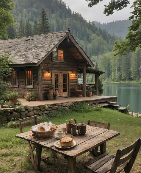 Cozy House In The Mountains, Off Grid Cabin Aesthetic, Wooden Cabin Aesthetic, Aesthetic Cabin In The Woods, House In Mountains Aesthetic, Dream House Countryside, Living In The Country Aesthetic, Rustic Cabins In The Woods Interior, Summer Cabin Interior