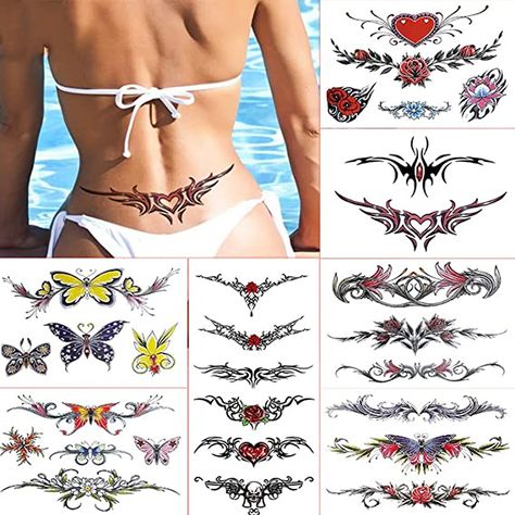 Aivoch 8 Sheets Tattoos Stickers Waterproof Temporary Fun Tattoo Waist Tattoo Cover Scar Female Tattoo Waterproof Female Belly Tattoo for Women and Girls Waist Tattoo, Blatt Tattoos, Jewelry Tattoo Designs, Foil Tattoo, Fun Tattoo, Waist Tattoos, Belly Tattoos, Belly Tattoo, Tattoo Cover