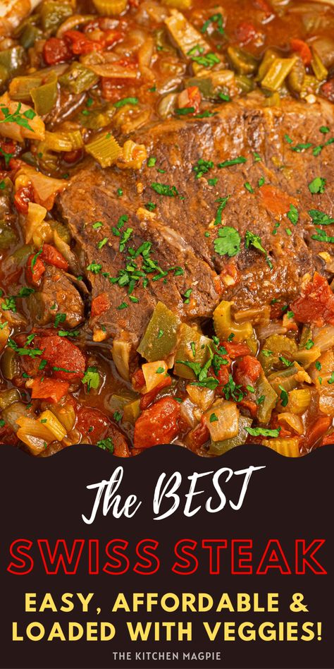 Oven Swiss Steak, Swiss Steak Crockpot, Swiss Steak Recipe, Swiss Steak Recipes, Round Steak Recipes, Filet Mignon Recipes, Cube Steak Recipes, Beef Round, Swiss Steak