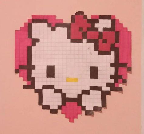 Pixel art Hello Kitty Grid Paper Art Hello Kitty, Cute Hello Kitty Pixel Art, Hello Kitty Square Drawing, Pixel Art Letters, Pixel Hello Kitty, Pixel Art Hello Kitty, Hello Kitty Pixel Art, Spiderman Pixel Art, Art Hello Kitty