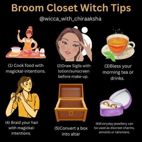 Follow us for more wicca related content ❤️ Tips For Witches In The Broom Closet, Broomcloset Witch Tips, Broom Closet Witch Tips, Closeted Witch Tips, Closet Witchcraft, Broom Closet Witch, Closet Witch, Magick Crafts, Witch Tips