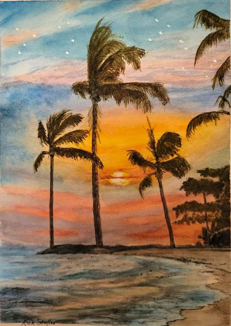 Hope Drawing, Hawaii Water, Could You Be Loved, Hawaii Painting, Easy Flower Painting, Hawaii Beach, Hawaii Beaches, Drawing Tips, Palm Trees