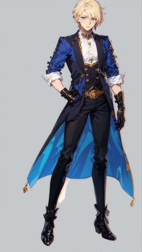 Nonbinary Royal Outfit, Magical Clothes Male, Fantasy Fancy Clothes Male, Male Fantasy Clothing Design Art, Male God Outfit, Fantasy Royalty Clothes, Blue Fantasy Outfit Male, Celestial Outfit Male, Bard Clothes