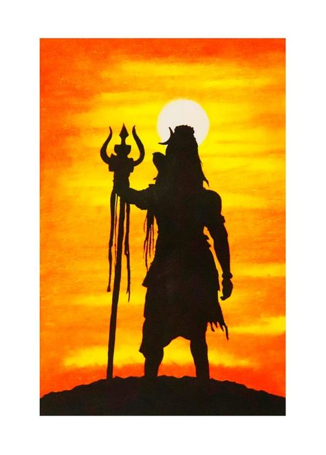 Lord Shiva Art Paintings, Lord Shiva Oil Pastel Painting, Indian Gods Watercolor Paintings, God Shiva Painting On Canvas, Shiva Silhouette Painting, Shiv Oil Pastel, Lord Shiva Oil Pastel Drawing, Shiva Silhouette Art, Mahadev Drawing Oil Pastel