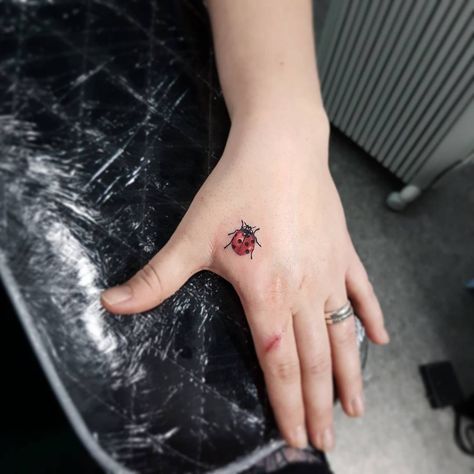 Ladybird Tattoo, Ladybug Tattoos, Jordan Tattoo, Ladybug Tattoo, Toe Tattoos, Tattoo On Hand, Lady Bug Tattoo, Hand And Finger Tattoos, Insect Tattoo