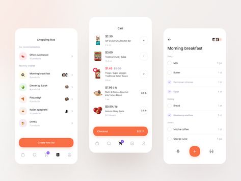 Groceries - Cart & Shopping List by Mateusz Nieckarz on Dribbble Grocery List App, Fitness Tracking App, Social App Design, Food Shopping List, Groceries App, Grocery Cart, Mobile Web Design, Beautiful Websites, Shopping List Grocery