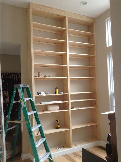 Home Library Diy, Diy Bookshelf Wall, Shelves Design Ideas, Diy Built In Shelves, Library Diy, Modern Wall Shelves, Built In Bookshelves, Wall Bookshelf, Bookshelf Plans