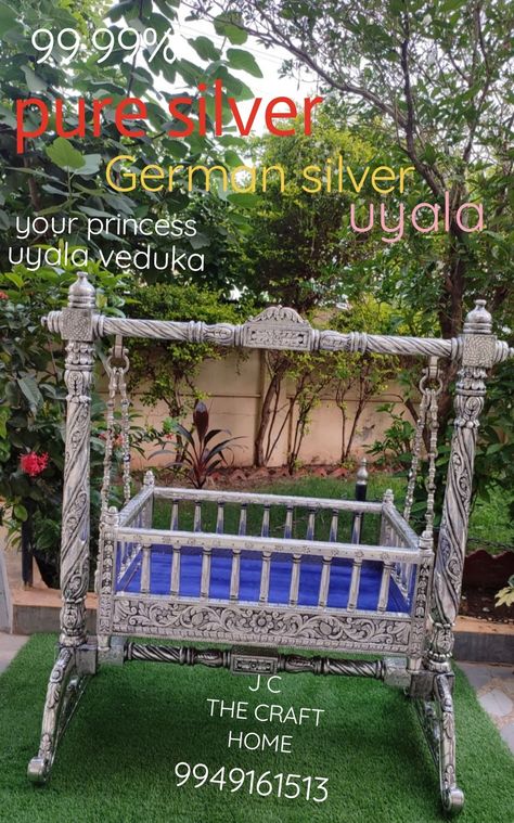 Pure silver Uyala 
German silver uyala
Uyala veduka 
Jhoola
Palna Naming Ceremony Decoration, Cradle Ceremony, Marriage Decoration, Stick Crafts, Gold Mangalsutra Designs, Gold Mangalsutra, Naming Ceremony, Mangalsutra Designs, German Silver