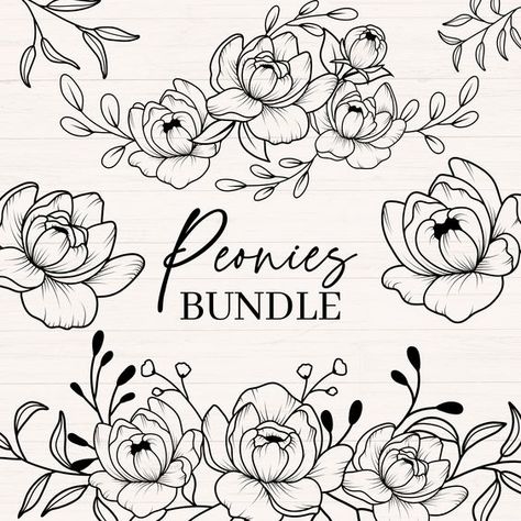 Hand Drawn Peony, Peony Svg Free, Hello Kitty Clipart Free Printable, Peony Outline, Peony Stencil, Peony Svg, Peony Flower Arrangements, Floral Stencils, Chalkboard Flowers