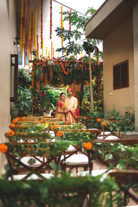 Trending: This Bengaluru wedding is proof that backyard weddings are in Garden Backyard Wedding, Indian Wedding Mandap, Wedding Ideas Backyard, Childhood Sweethearts, Backyard Wedding Ideas, Wedding At Home, Wedding Backyard, Mandap Decor, Wedding Mandap