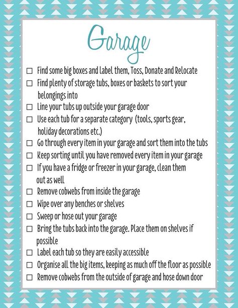 Garage aping clean list c/- forever organised Declutter Pantry, Cleaning Charts, Clean List, Organization Challenge, Zone Cleaning, Cleaning Schedules, Declutter Checklist, Clean Mama, Acupressure Therapy