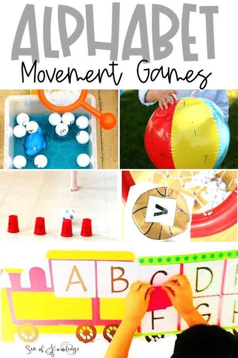 Alphabet Movement Games [Fun Activities for Preschoolers] Games With Balls, Physical Activities For Toddlers, Kids Phonics, Alphabet Chart Printable, Name Activities Preschool, Simple Alphabet, Letter Recognition Games, Fun Activities For Preschoolers, Phonics For Kids