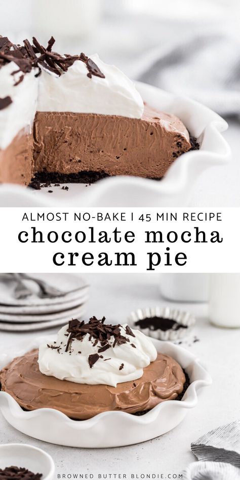 Mocha Cream Pie, Mocha Pie, Mocha Cream, Crunchy Chocolate, Chocolate Pie Recipes, Chocolate Crust, Chocolate Mocha, Oreo Crust, Cream Pie Recipes