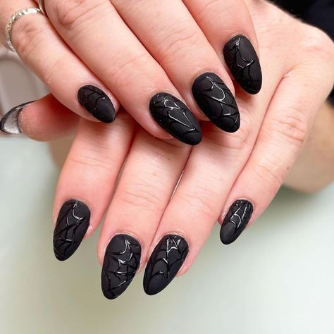 6. Spiderweb Sophistication Matte Nails Halloween, Matte Black Nails With Spider Web, Simple Chic Halloween Nails, Black Nails Halloween Simple, Black Matte Nails Halloween, Matte Black Nails Halloween, Matte Black Halloween Nails Design, Black Matte Halloween Nails, Halloween Matte Nails