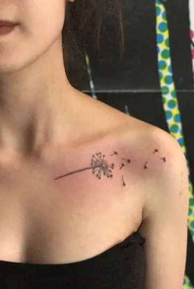 33 Fabulous Collar Bone Tattoos That Flatter Your Shape | Spiritustattoo.com Tattoos Dandelion, Collar Bone Tattoo Quotes, Collar Bone Tattoos, Dandelion Tattoo Meaning, Most Painful Tattoo, Birthdate Tattoo, Collar Tattoo, Clavicle Tattoo, Dandelion Tattoo