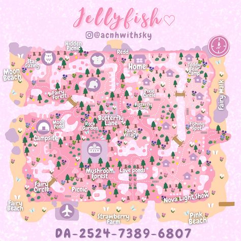 Kawaii Island, Fairy Island, Cottagecore Animal Crossing, Dream Address, Core Ideas, Map Drawing, Pink Island, Map Layout, Animal Crossing 3ds