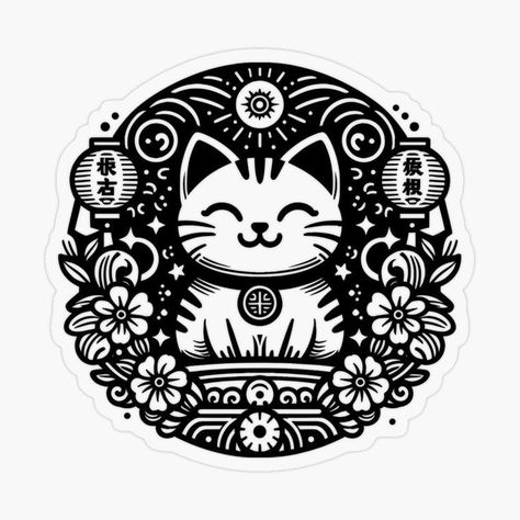 Lucky Cat Tattoo, Japanese Art Modern, Kawaii Tattoo, Cat Tattoo Designs, Neko Cat, Tattoo Project, Japanese Tattoo Art, Cat Black, Kawaii Chibi