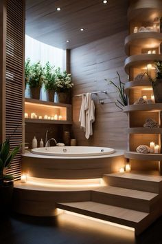 Bathroom Ideas Jacuzzi, Interior Water Feature, Luxury Bathroom Ideas Master Suite, Tiny House Bathroom Ideas, Bathroom Interior Design Modern, Bathroom Inspiration Modern, Bathroom Decor Luxury, Tiny House Bathroom, Bathroom Inspiration Decor