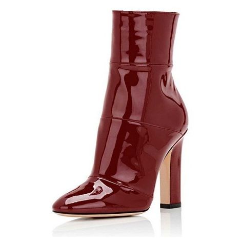 Red Chunky Heel Boots Patent-leather Ankle Booties for Work ($80) ❤ liked on Polyvore featuring shoes, boots, ankle booties, red patent leather boots, red booties, red boots, party boots and red ankle booties Ankle Boots For Work, Gala Shoes, Calf Heel Boots, Boots For Work, Work Heels, Women Career, Best High Heels, High Heels Classy, Chunky Heel Boots