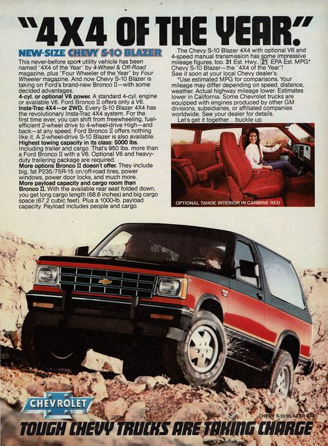 Chevrolet 4x4, Chevy S10 Blazer, Blazer 4x4, Vintage Magazine Ads, Chevrolet S 10, Chevy Nomad, Automobile Advertising, Chevrolet Truck, Tonka Truck