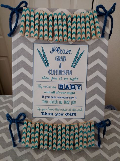 Don't say Baby shower clothespin game Baby Shower Clothes Pin Game, 40s Makeup, Baby Shower Clothes, Baby Shower Guessing Game, Clothes Pin Games, Peanut Baby Shower, Baby Shower Woodland Theme, Spring Baby Shower, Fun Baby Shower Games