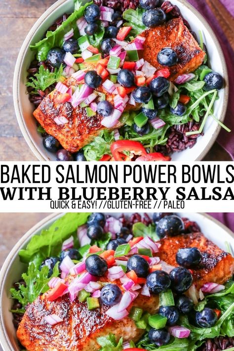 Blueberry Salsa, Superfood Bowl, Power Bowl Recipe, Forbidden Rice, Healthy Bowls Recipes, Power Bowl, Power Bowls, Healthy Summer Dinners, Superfood Recipes