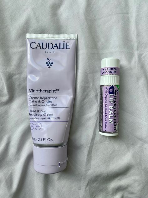 Hand Lotion Aesthetic, Caudalie Aesthetic, Purple Skincare Aesthetic, Purple Skin Care Aesthetic, Caudalie Hand Cream, Lilac Skincare, Purple Skincare, Lavender Skin Care, Lavender Hand Cream