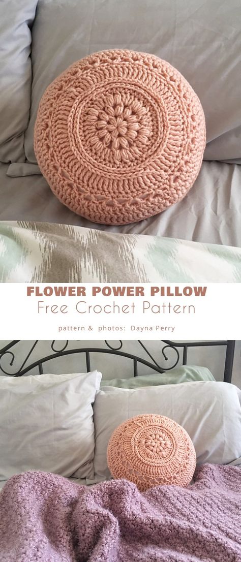 Crochet Circle Pillow Pattern Free, Free Crochet Pillows, Crochet Round Pillow Pattern Free, Crochet Daisy Pillow, Crochet Round Pillow, Crochet Flower Pillow, Flower Pillow Pattern, Round Pillows, Crochet Pillow Patterns Free