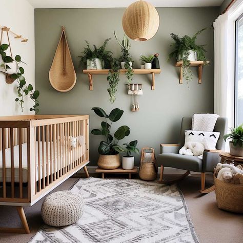 Plant Inspired Nursery, Plant Wall Nursery, Cactus Nursery Ideas, Gender Neutral Forest Nursery, Rustic Baby Room Ideas, Plant Theme Nursery, Green Neutral Nursery, Nursery Nature Theme, Minimal Nursery Ideas