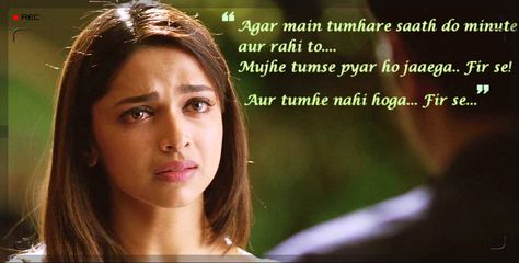 "Mujhe tumse Pyaar ho jaaega"  #YJHD Yjhd Dialogues, Yjhd Quotes, Dialogue Images, Romantic Dialogues, Bollywood Dialogues, Filmy Quotes, Bollywood Movie Songs, Movie Dialogues, Bollywood Quotes