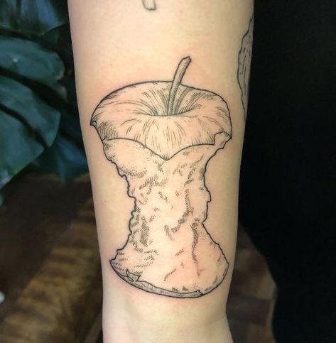 Eaten Apple Tattoo, Bitten Apple Tattoo, Rotten Apple Tattoo, Apple Core Tattoo, Apple Tattoo Ideas, Fiona Apple Tattoo, Tattoo Apple, Core Tattoo, Tattoos 2023