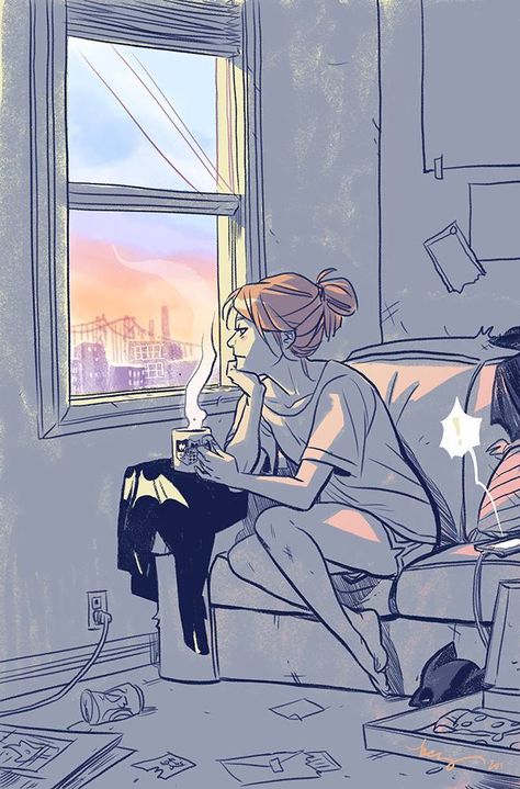 coffee art Arte Doodle, Rock Nacional, Japon Illustration, Looking Out The Window, Arte Inspo, Art And Illustration, Batgirl, The Window, A Coffee