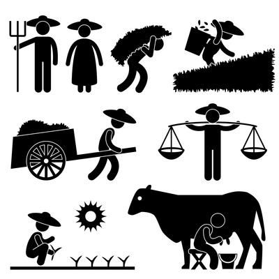 Farm Farmer Worker Farming Countryside Village Agriculture Icon Symbol Sign Pictogram. Agriculture Icon, Countryside Village, Cow Illustration, Livestock Farming, Farm Logo, Isometric Design, Stick Figures, Eps Vector, Vector Photo