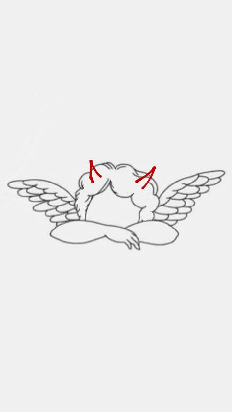 Fine Line Drawing Tattoo, Angel And Devil Cherub Tattoo, Angel With Horns Tattoo, Small Starter Tattoos, Cherub Angel Tattoo Simple, Angel Small Tattoo, Good Evil Tattoo, Lover Girl Tattoo, Devil Cherub Tattoo