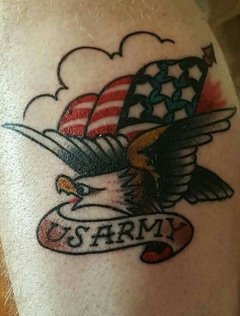 American Traditional Tattoo U.S Army American Traditional Military Tattoo, Army Traditional Tattoo, Us Army Tattoos, Military Tattoo, Traditional Tattoo Inspiration, Army Tattoos, Military Tattoos, Hawaiian Tattoo, Traditional Tattoo Art