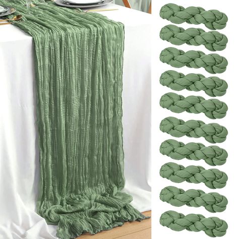 PRICES MAY VARY. 【Package Include】You will receive 10pcs of cheesecloth table runner.Each piece measures approximately 35 x 120 inches / 90 x 300 cm.The table runner width can be large or small,you can adjust its width according to your own needs. Which is large enough to cover rectangle and round tables, can also be spliced together for long tables. 【Soft & Durable Material】Made of high quality polyester.Soft to the touch, reusable, washable and fade resistant.. Wrinkled design cheese cloth, de Sage Green Cheesecloth Table Runner, Green Cheesecloth Table Runner, Long Table Decorations, Boho Wedding Table Runner, Banquet Table Decorations, Table Runner For Wedding, Boho Tablecloth, Cheesecloth Table Runner, Birthday Party Table Decorations